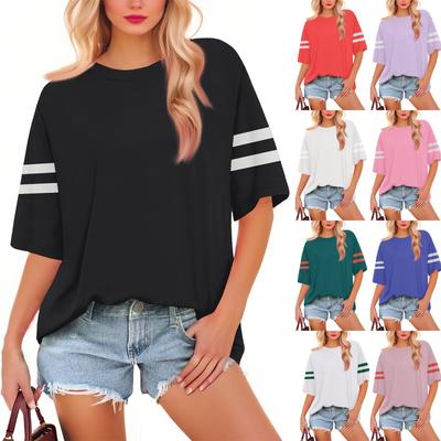 Women's Fashion Casual Floral Loose Round Neck Short Sleeve Trendy Holiday T-shirt Top