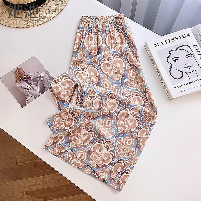 

Women s Ethnic Print Loose Cropped Pants One Size