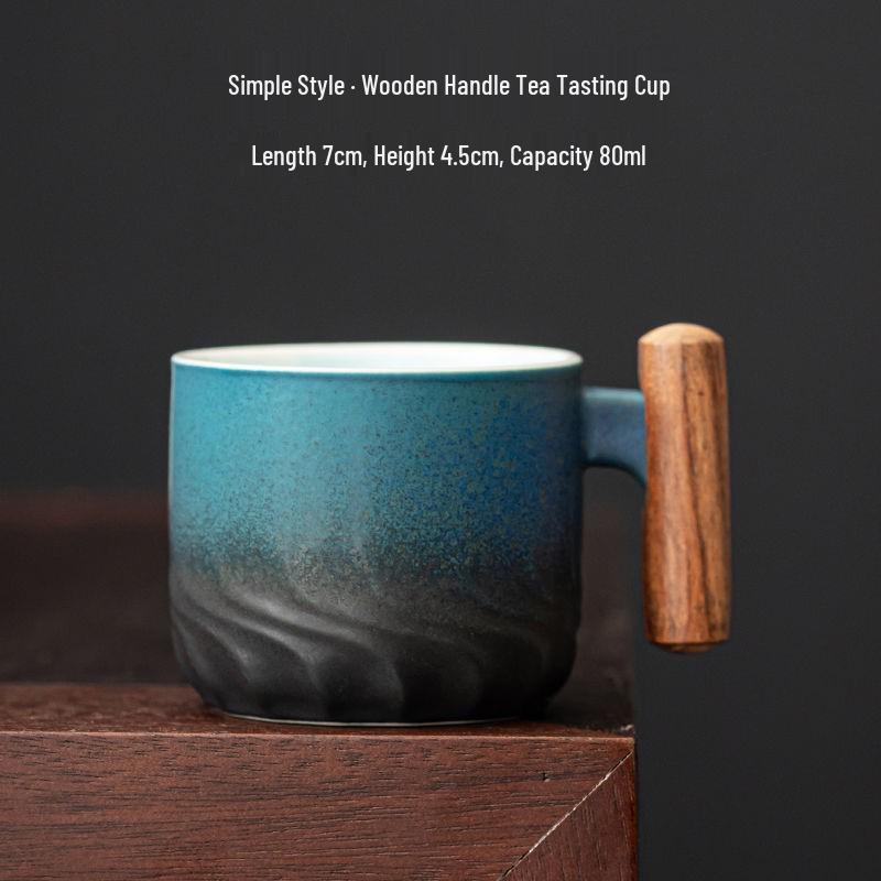 Exquisite Ceramic Tea & Coffee Cup with Wooden Handle - Gradient Glaze, Gift Box Set