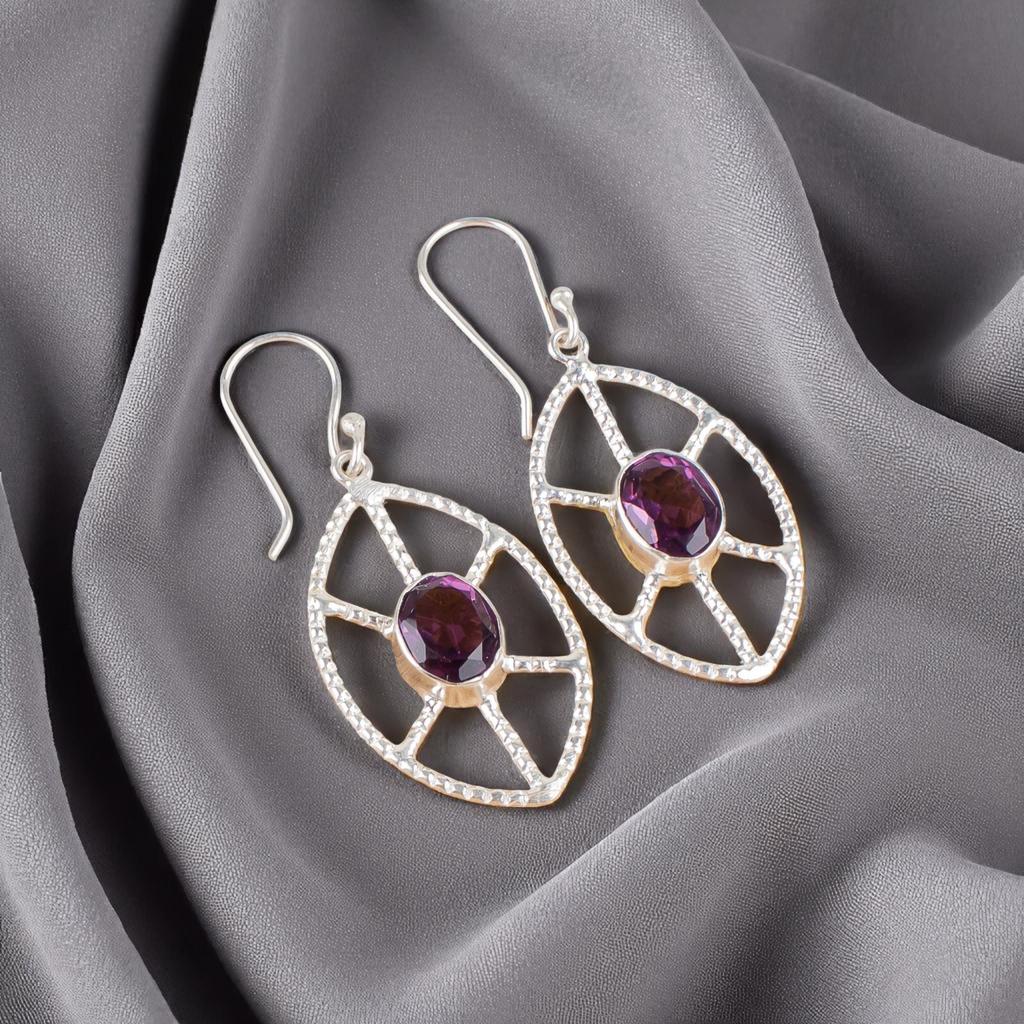 Amethyst Gemstone 925 Sterling Silver Jewelry Handmade Drop/Dangle Earrings2.00" EE-48-7