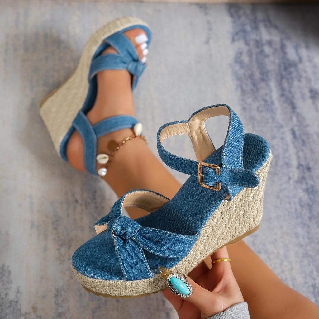 Fashion Women Wedge Sandals Thick Bottom Retro Open Toe Ladies Shoes 2025 Fashion Platform Plus Size High Heels Sandals Zapatos De Mujer