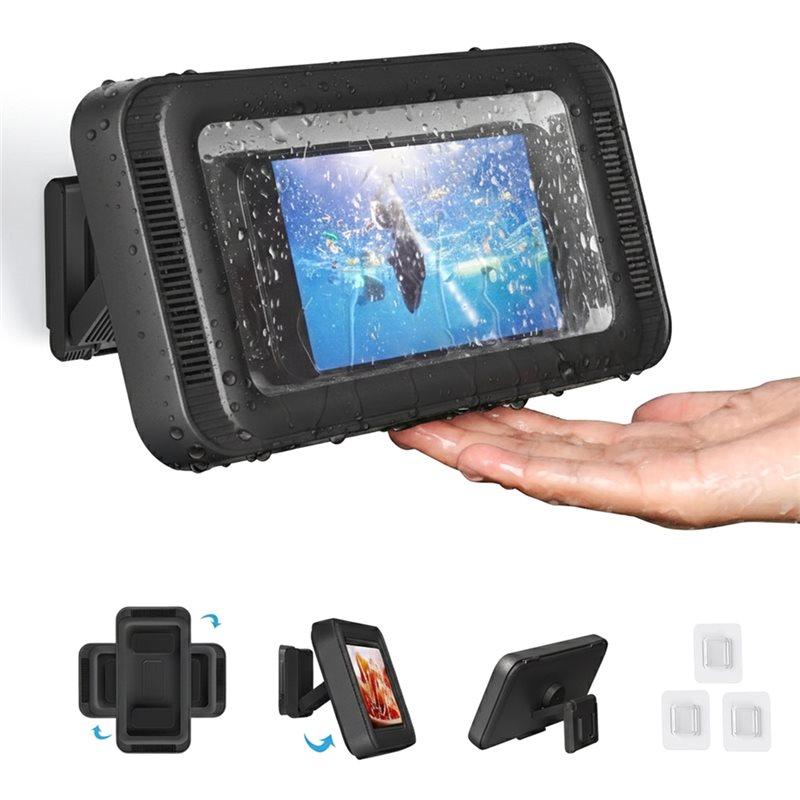 ABBP-Shower Phone Holder With Speaker 480 Rotation,Wall Phone Mount For Shower Waterproof Anti Fog Shower Case