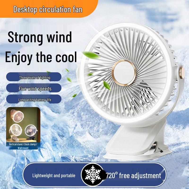 

F70 Portable Three-in-One Fan with Light: Desktop, Clip, or Wall-Mounted for Quiet Home Use Not Specified