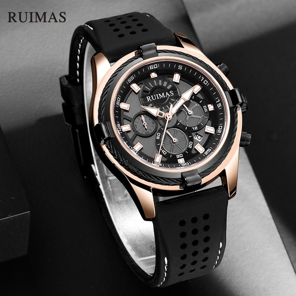 RUIMAS Top Luxury Quartz Wristwatch Men Silicone Large Dial Military Sports Watches Waterproof Luminous Date Reloj Hombre 311