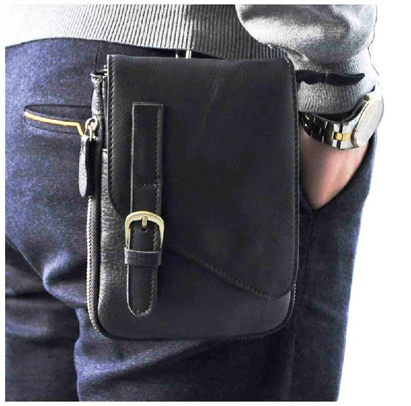 Quality Leather Male Casual Design Messenger Crossbody Bag Multifunction Fashion Travel Belt Waist Bag