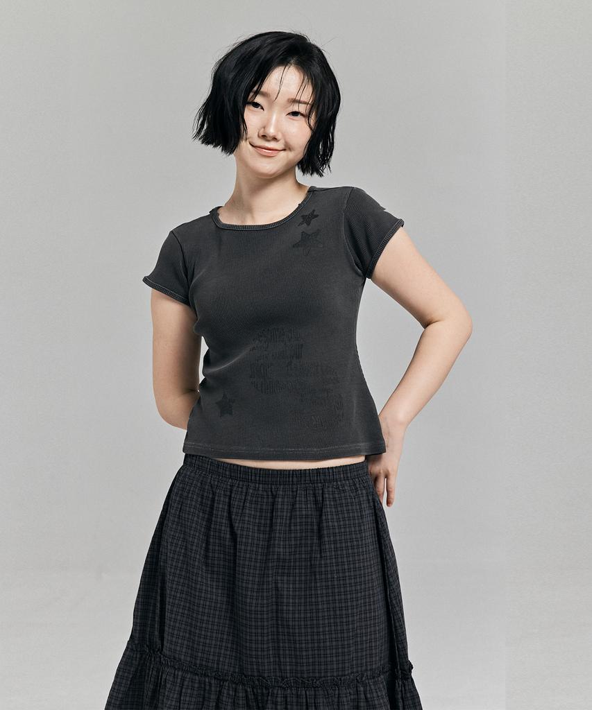 AWESOME STUDIO Pigment Ribbed Graphic T-Shirt Charcoal
