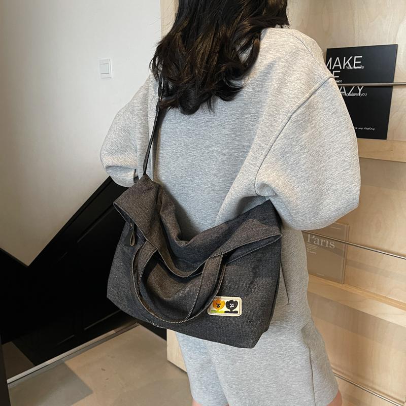 Large Capacity Student Tote Bag Solid Color Shoulder Crossbody Bag