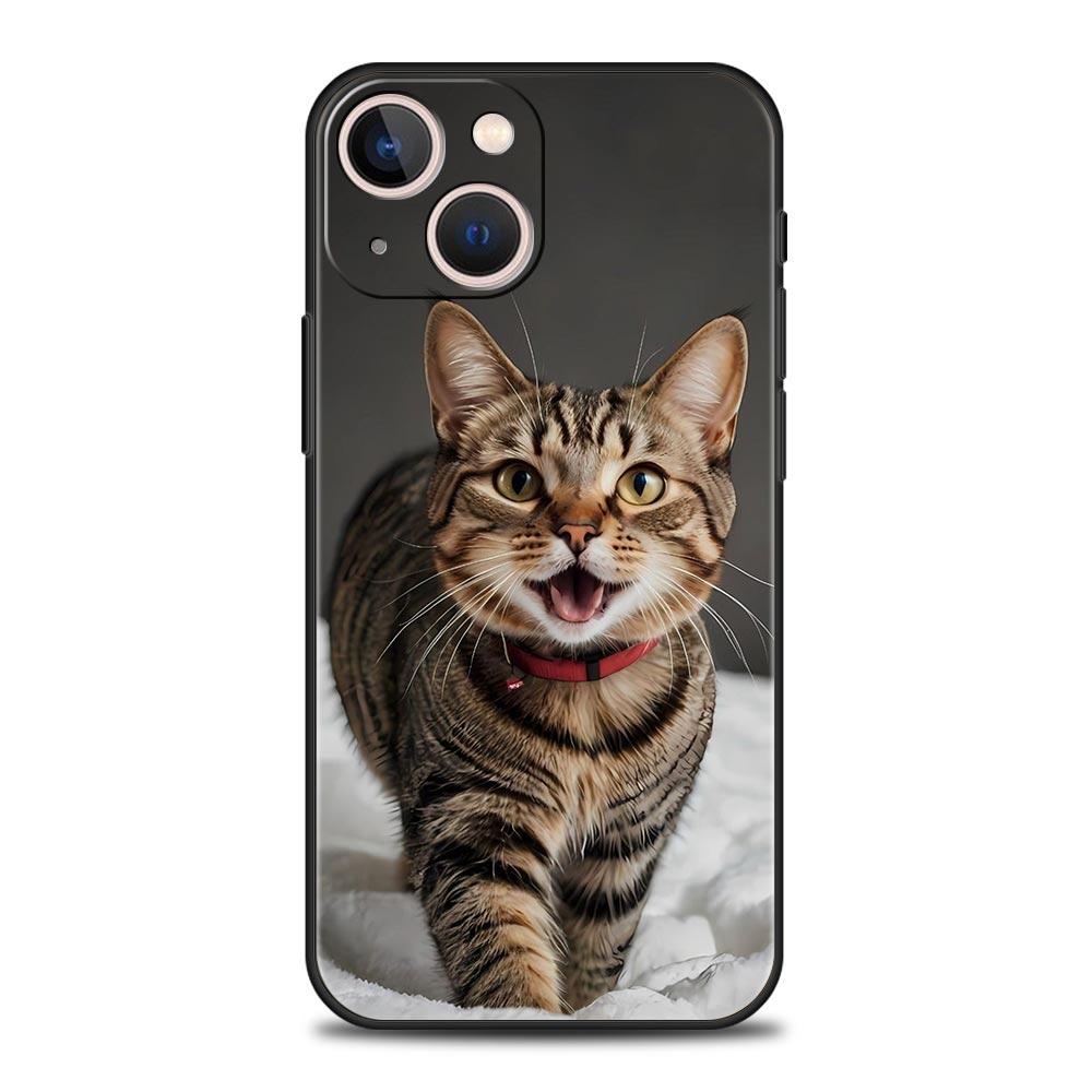 Kawaii Love Cat Phone Case For iPhone 17 16 15 Pro Max 11 12 13 14 7 8 Plus SE 2020 X XR XS Cover Soft Black