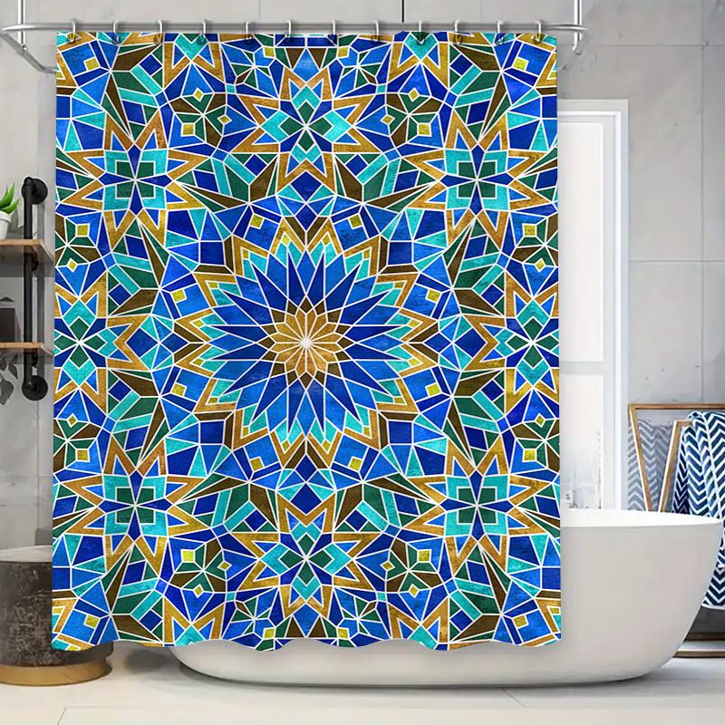 

Seashell Print Shower Curtain Bath Decorations Waterproof Fabric for Bathroom Blue Yellow Size 72x84 Inches 90x180cm