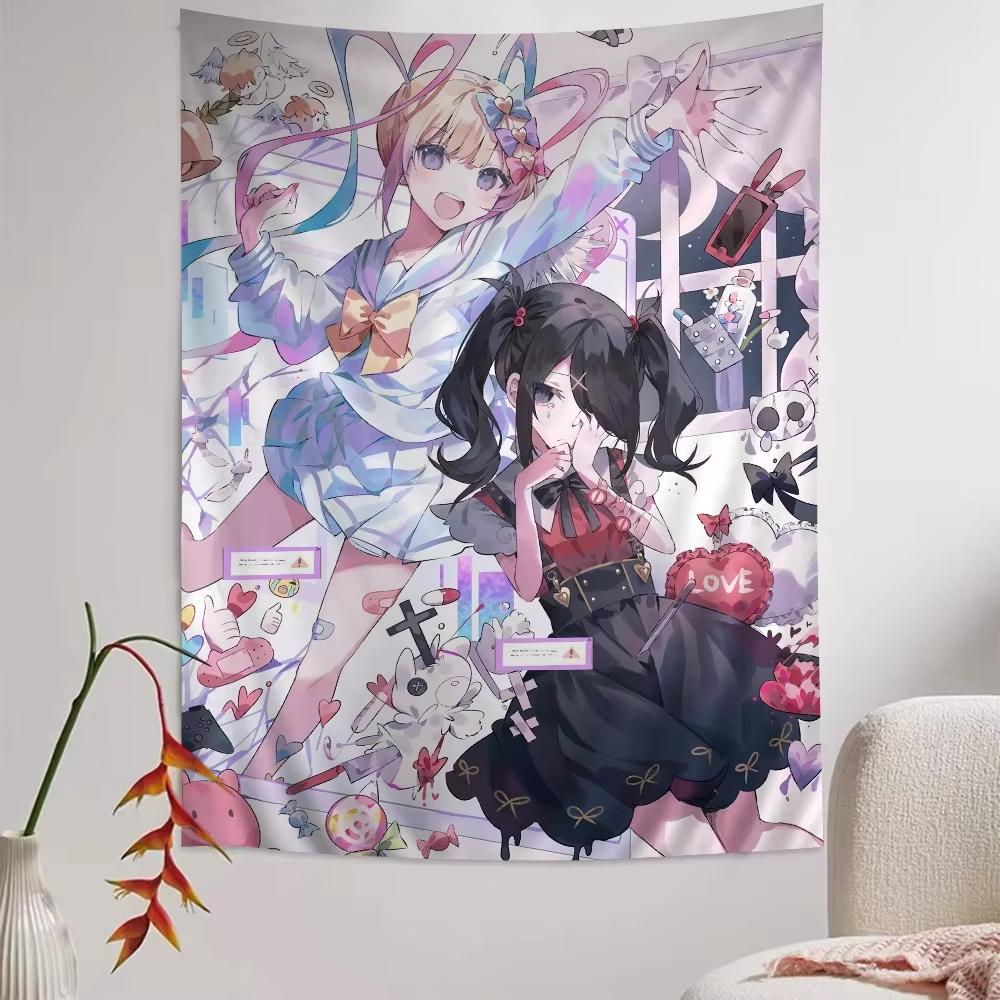 Anime Style Kawaii Girls Wall Tapestry Unique Dorm Room Decor Wall Hanging Banners Aesthetic Home Decoration Accessory Poster