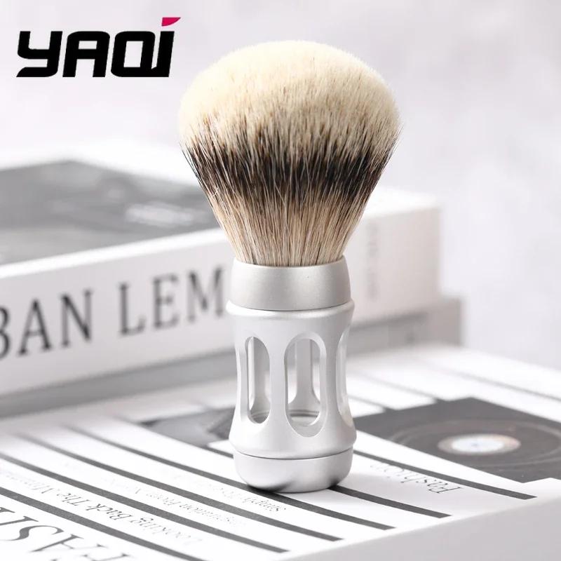 Yaqi Bandstand 24mm Matte Chrome Metal Handle Silvertip Badger Hair Shaving Brush And Shaving Soap Set for Men Grooming Kit