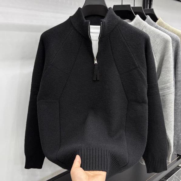 Men's Retro Solid Half-Zip Knit Sweater: Versatile Base Layer for Autumn and Winter