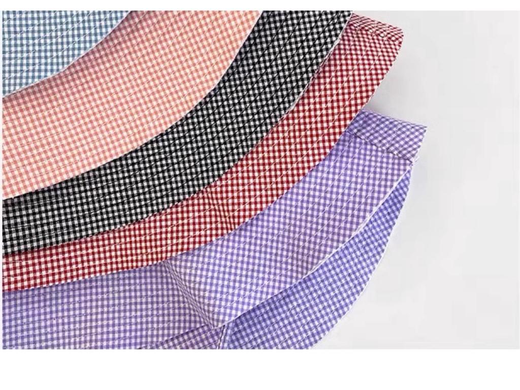 Korean Style Plaid Wide-brimmed Sun Protection Bucket Hat for Women - Spring/Summer Elegant Hiking Accessory with Face-Flattering Design.