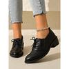 Fall 2025 New Thick-heeled Low-top Single Shoes Women's Plus-size Lace-up Retro Leather Shoes