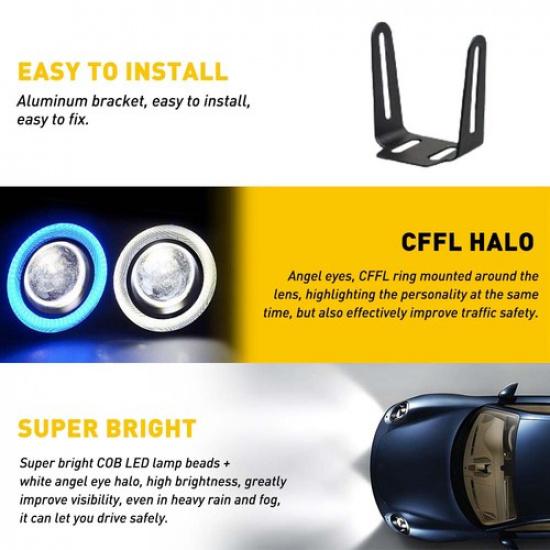 2x 3.5 Inch Round LED Fog Driving Light Spot Lamp w/ White Angel Eyes Halo Ring