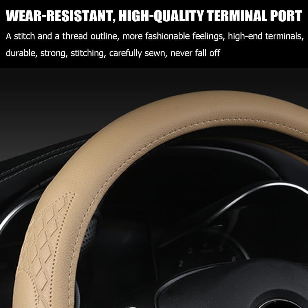 AUCELI Car Steering Wheel Cover, 14 1/2-15 Inch Non-Slip Soft Breathable Leather Automotive Steering Wheel Protecteor, Vehicle Accessories For Men
