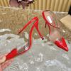 2025 Elegant Pointed Toe Transparent PVC Heart High Heels Mules Slipper Shoes Women  Black White Red Shoes Luxury Designer Pumps