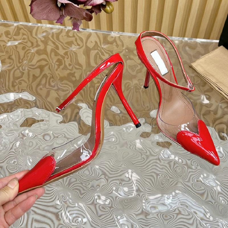 Móda 2025 Elegantní špičaté průhledné PVC srdce Vysoké podpatky Mules Pantofle Boty Ženy Černé Bílé Červené Boty Luxusní Designérské Lodičky