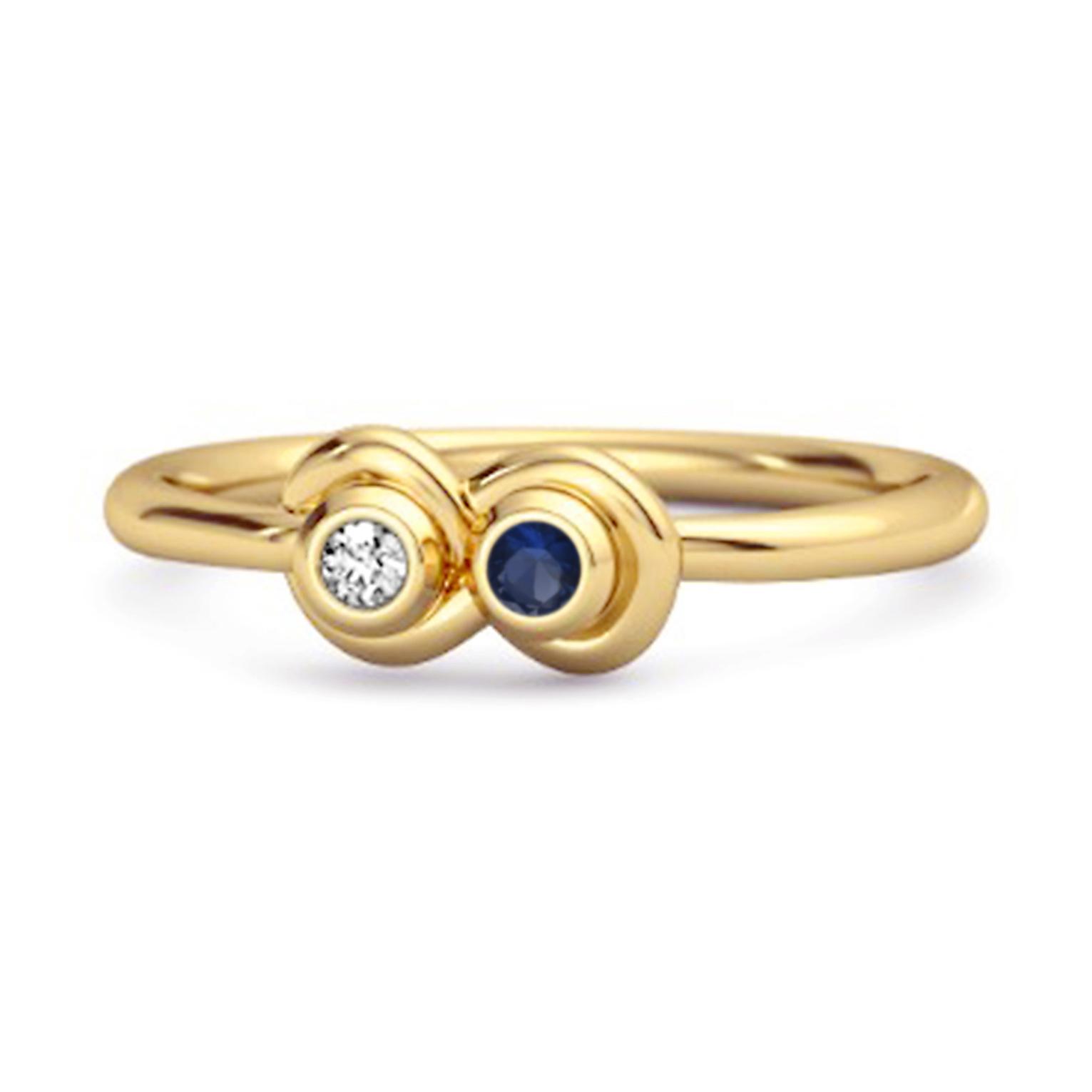 

Blue Sapphire Round Dual Stone Stackable Ring - 925 Sterling Silver Gold Vermeil 7 жовтий