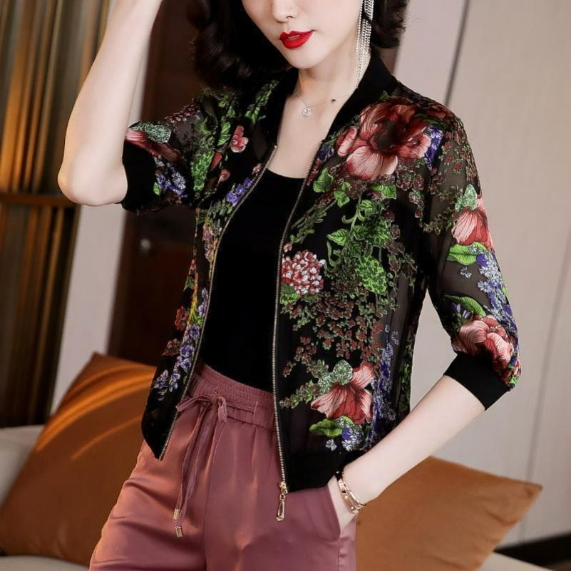 Printed Sunscreen Baseball Uniform Women's Summer Large Size Loose Jacket Cardigan Top Spring and Autumn Short Jacket Trend