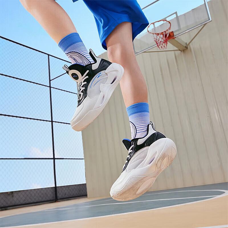 Anta Kids Airflow Comfortable Versatile Shock Absorbing Durable Low Top Basketball Shoes Kids Sneaker White Black A312421104-3