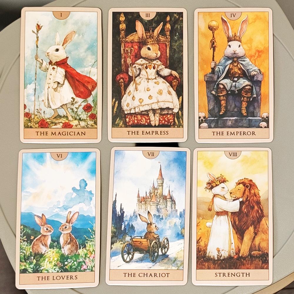 10.3*6cm Rabbit Tarot Deck 78 Watercolor Cards Cute Divination Cards Rider Waite Style