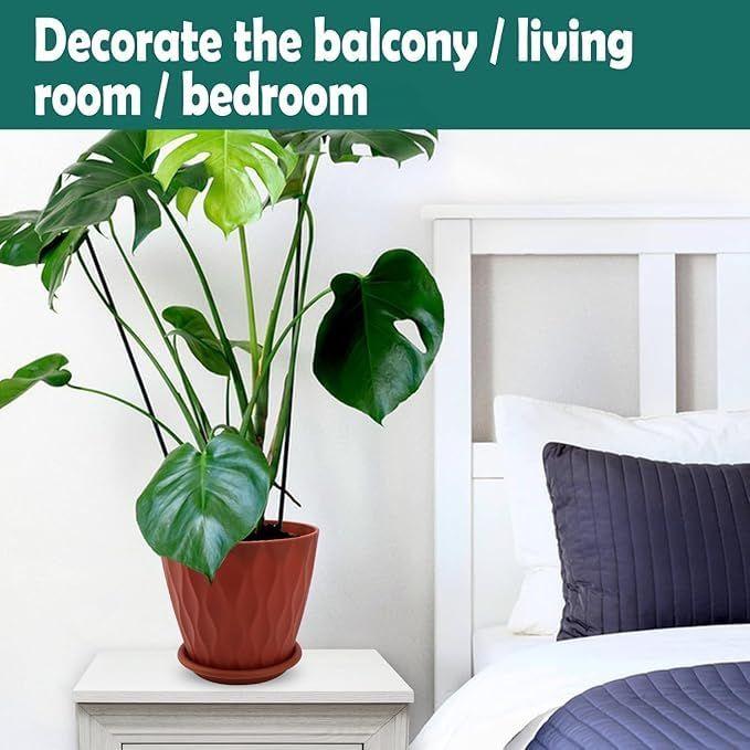 6.3 Inch Flower Pots for Home Decoration, Indoor Plant, Gardening, Plastic Flower Pots for Garden Plants (Crimson) (Set of 5 POTS)