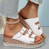 Fashion Fashion Women Shoes Summer White Pu Leather Platform Sandals Women Crystal Buckle Thick Bottom Slippers Women Wedge Heel Sandles