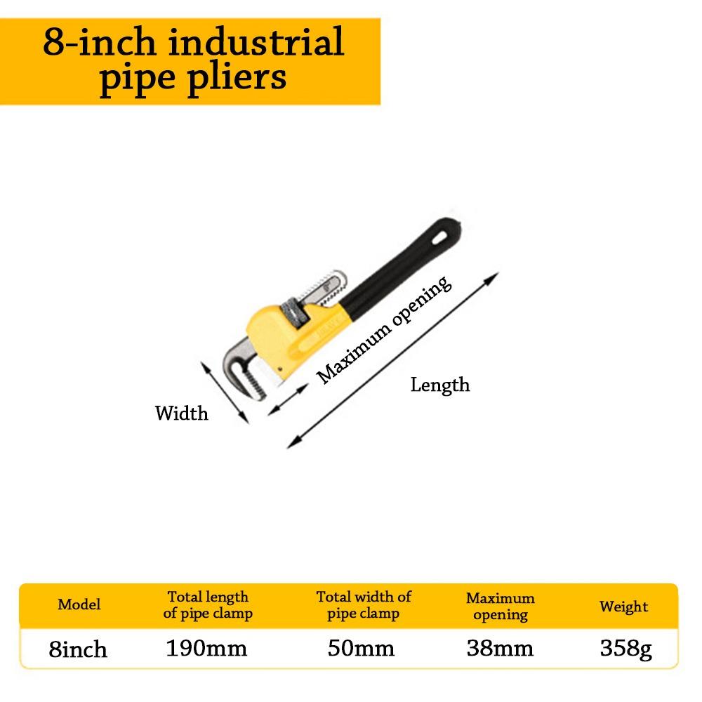 Multi-Purpose Pipe Pliers Labor-saving Black&Yellow Water Pipe Pliers Water Pipe Self-Tightening Pliers Pipe Wrench Universal