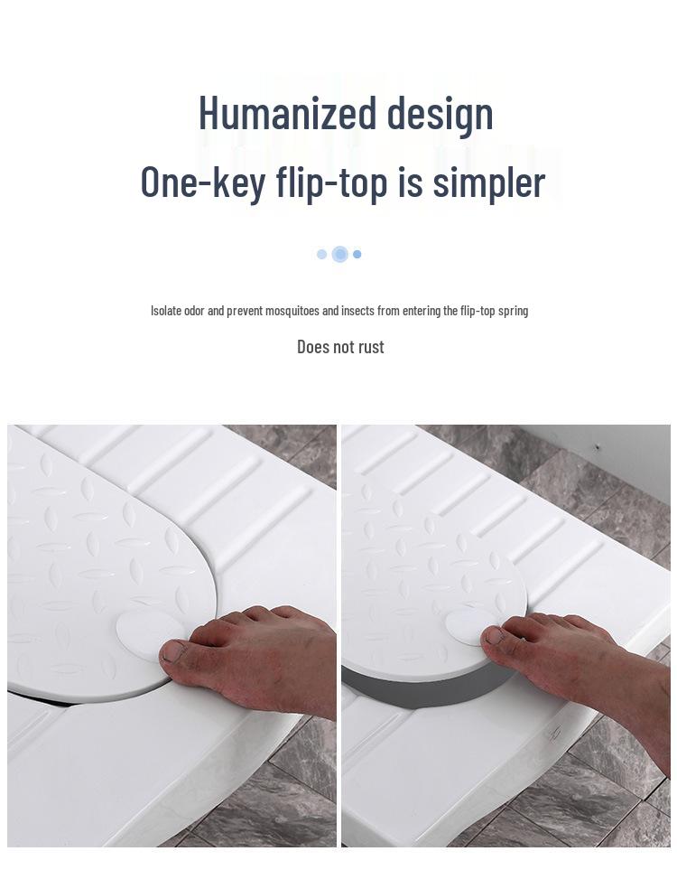 Compact Ceramic Squat Toilet with Flip Lid and Cover Plate