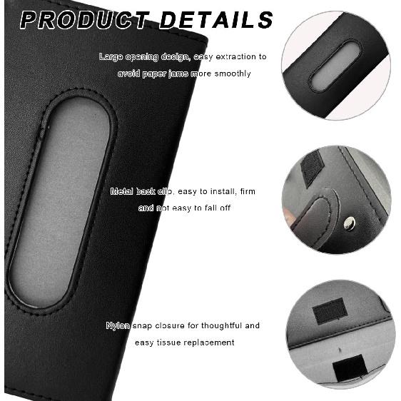 Car Tissue Holder, Vehicle Sun Visor Napkin Box Hanging Paper Towel Dispenser with Tissues Refill, Leather Backseat Paper Towel Case Visor Napkin