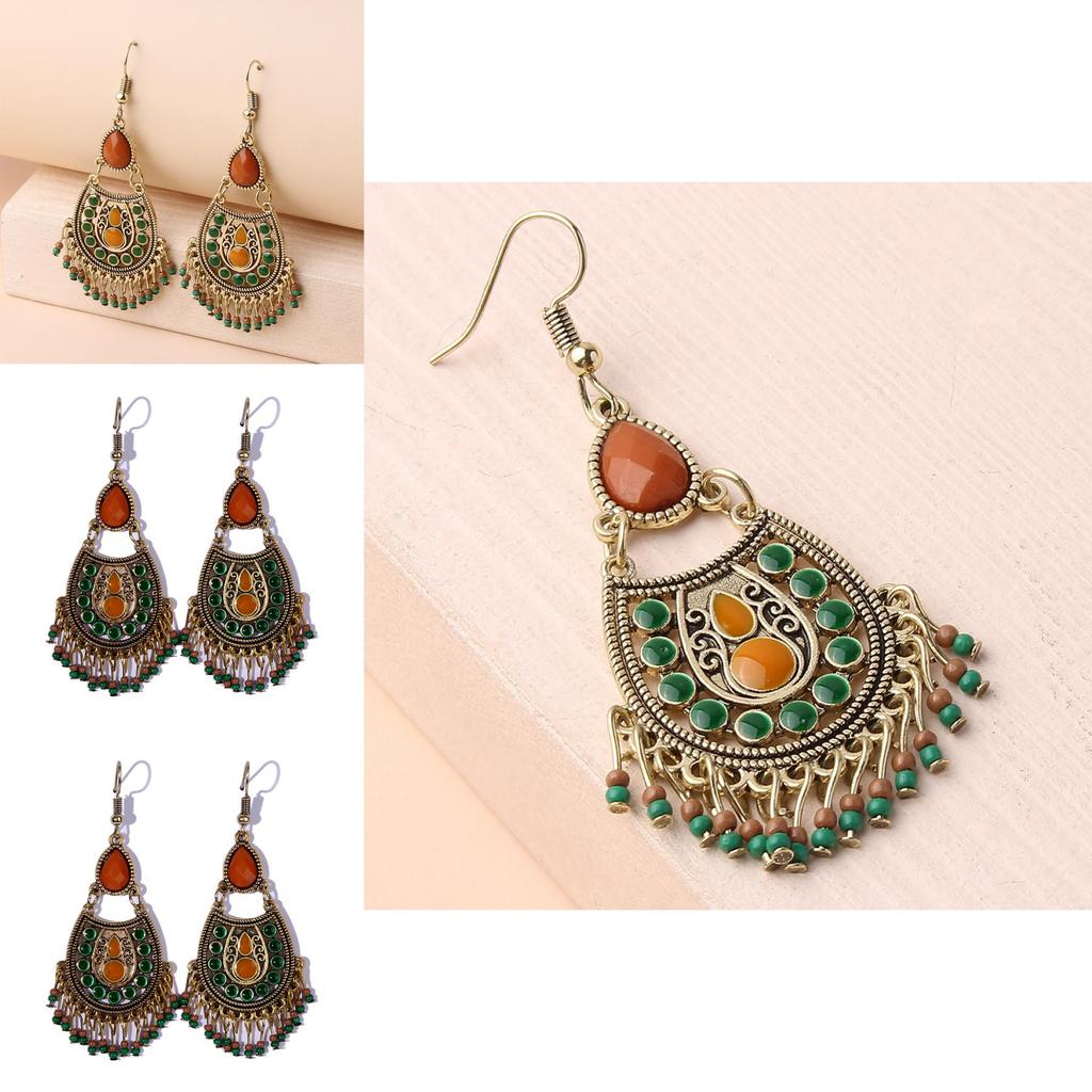 Traditional Ethnic Style Long Dangle Earrings With Geometric Design For Womens Fashion