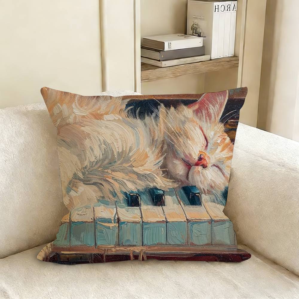 Funny Artistic Cat Painting Pillow Cover Sofa Cushion Cover Home Room Decoration Children Gift