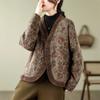 Coat for Women Cotton Thickened Winter Casual Double Layer Printed Single Button Windbreaker Jacket