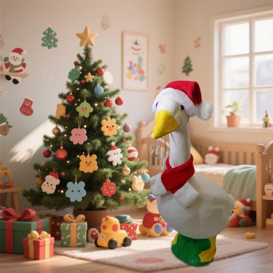 Christmas Porch Goose Outfits Santa Hat with Scarf Festive Costume Yard Goose Statue Clothes for 23" Goose Statue Patio Lawn Garden Decoration