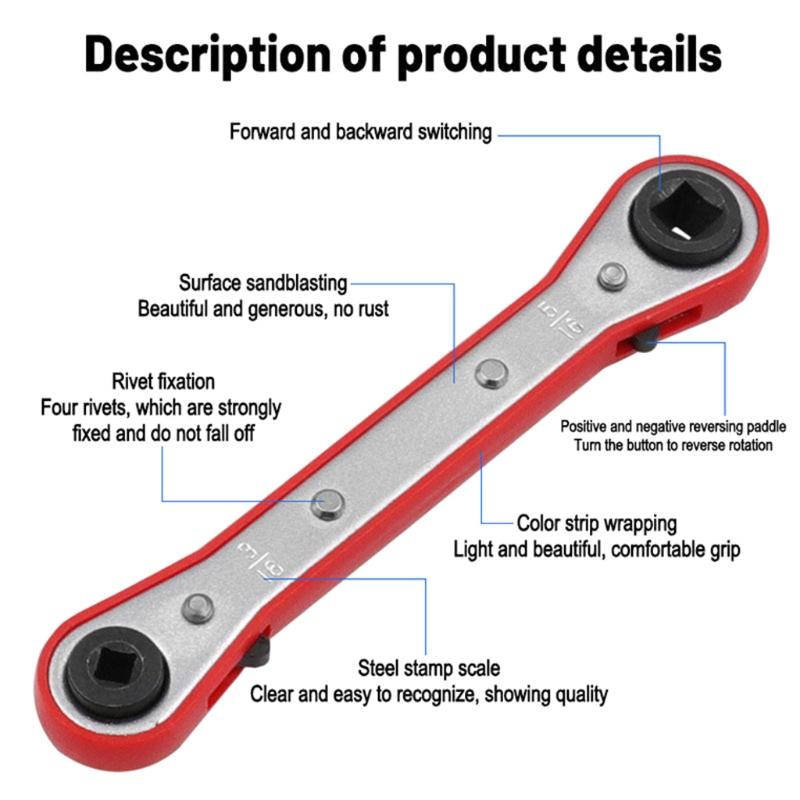 Refrigeration Ratchet Wrench 4 Different Sizes 1/4 X 3/16 Square X 3/8 X 5/16 Square Air Conditioning Ratcheting Service