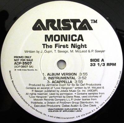 12inch Record MONICA  The First Night ADP3507 ARISTA 1998 US SoulFunk Used