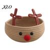 Multi Purpose Storage Box Cute Reindeer Cotton Rope Woven Box, Large Capacity Soft Decorative Bin Fabric Basket, Sundries Organizer for Nursery