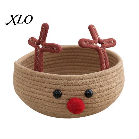 Multi Purpose Storage Box Cute Reindeer Cotton Rope Woven Box, Large Capacity Soft Decorative Bin Fabric Basket, Sundries Organizer for Nursery