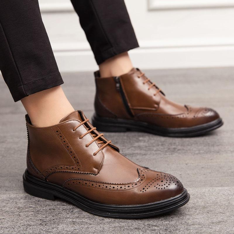 New Men's Business Ankle Boots Black Brown Side Links Business Block Leather Shoes High Quality Chelsea Boots Size 38-46