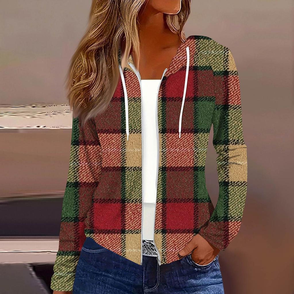 Women's Fashion Christmas Print Casual Zip-Up Long-Sleeved Hooded Jacket