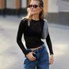 Fall Winter Women's New Fashion Crew Neck Sexy Sheer Long Sleeve Slim Fit Undershirt Top