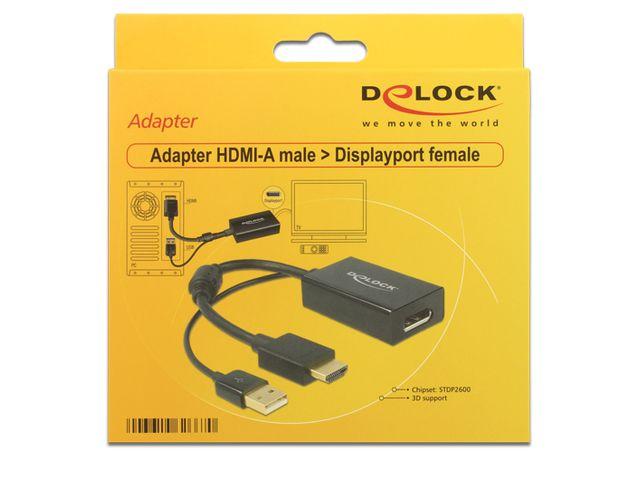 Delock HDMI (M) To DP (F) | HDMI - DisplayPort | Max 4096x2160 30Hz | Black