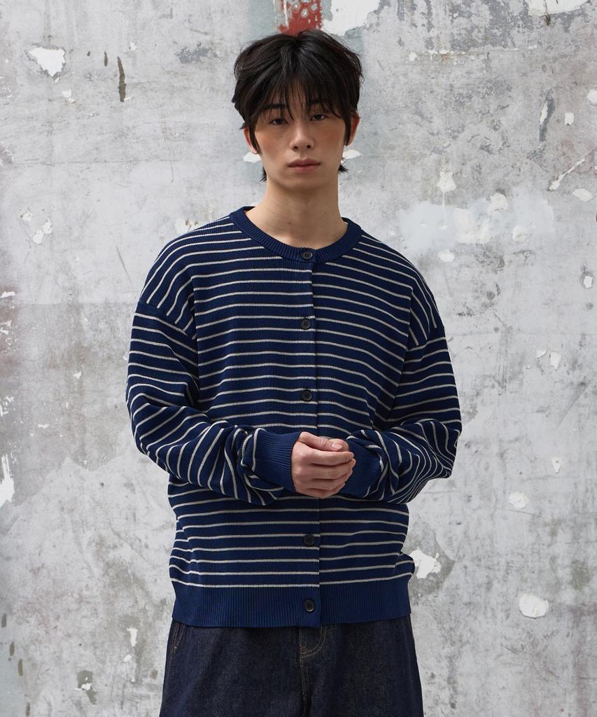 Agod Striped Knit Cardigan [Navy]