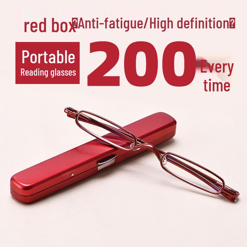 Ultra-Light Unisex Mini Metal Reading Glasses with Pen-Holder Design for High-Definition Vision