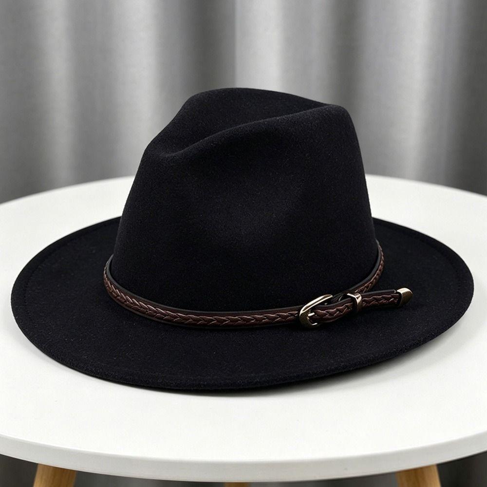 With Belt Buckle Panama Cap Vintage Cowboy Cap Fashion Rancher Hat for Men Women