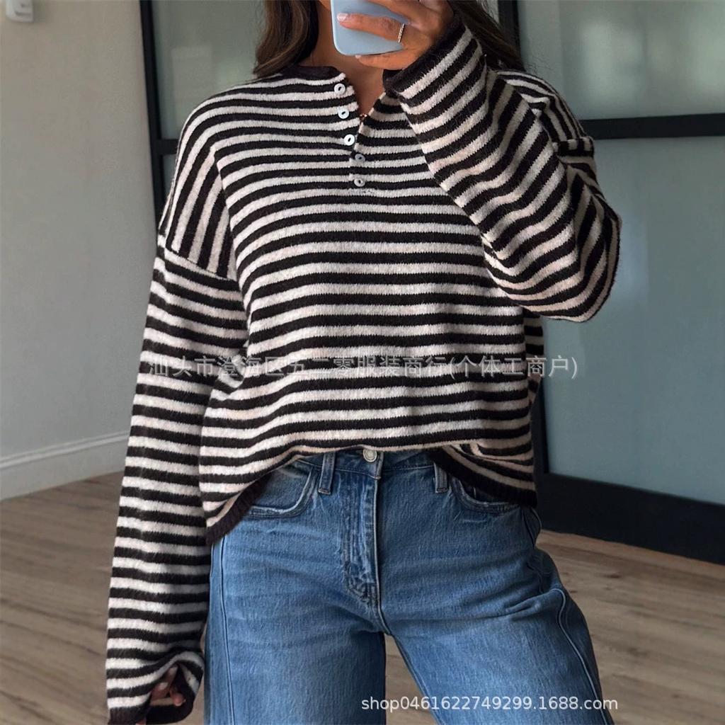 European Style Slim Fit Striped Long Sleeve Sweater for Autumn/Winter 2025 - Available in 3 Colors