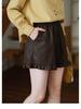 2025 High Waist PU Leather A-line Shorts with Lace Patchwork for Women