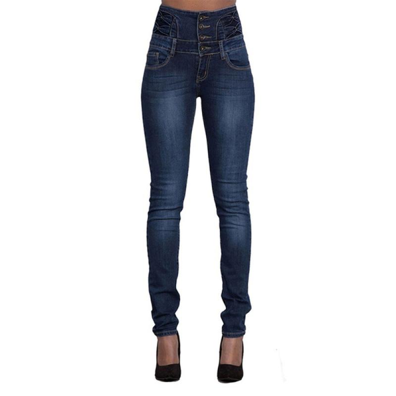 Dámské ležérní kalhoty s vysokým pasem Demin Pencil Pants Slim Jeans