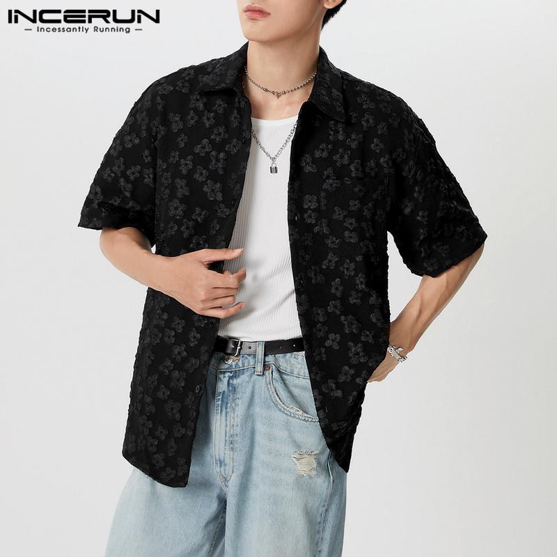 INCERUN Summe Men T-shirts Floral Crochet Short Sleeves Casual Tops